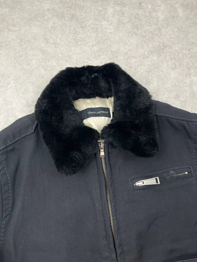 AW2009 Dsquared2 Black Fur Collar Cargo Bomber Jacket JAUpILH 5