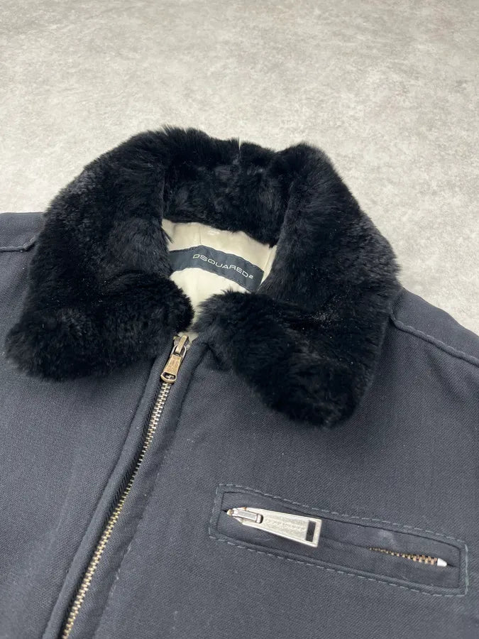 AW2009 Dsquared2 Black Fur Collar Cargo Bomber Jacket JAUpILH 7