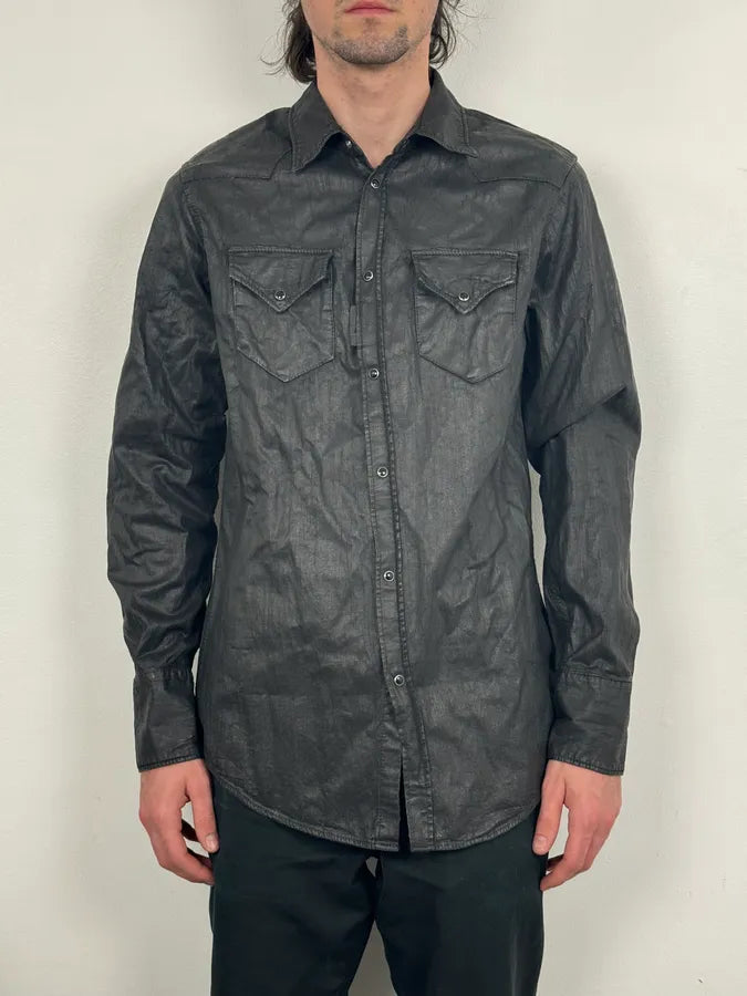 AW2016 Dsquared2 Black Waxed Shirt CXxDOXd 1