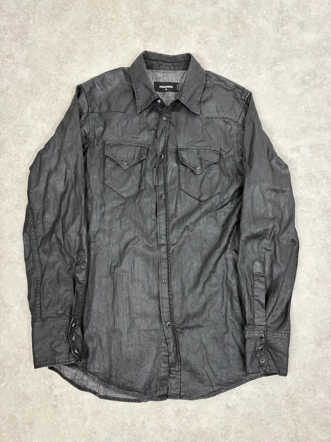 AW2016 Dsquared2 Black Waxed Shirt CXxDOXd 0