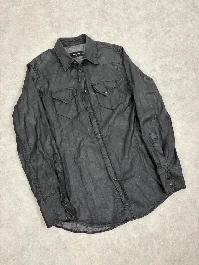 AW2016 Dsquared2 Black Waxed Shirt CXxDOXd 3