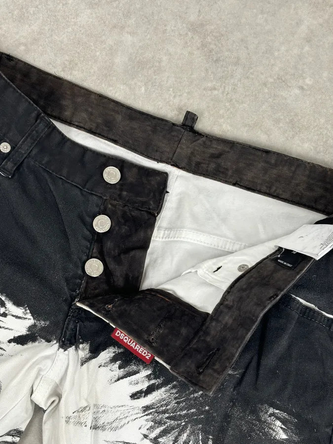 AW2015 Dsquared2 Black White Denim Floral Print Straight Jeans iuIOOMB 8