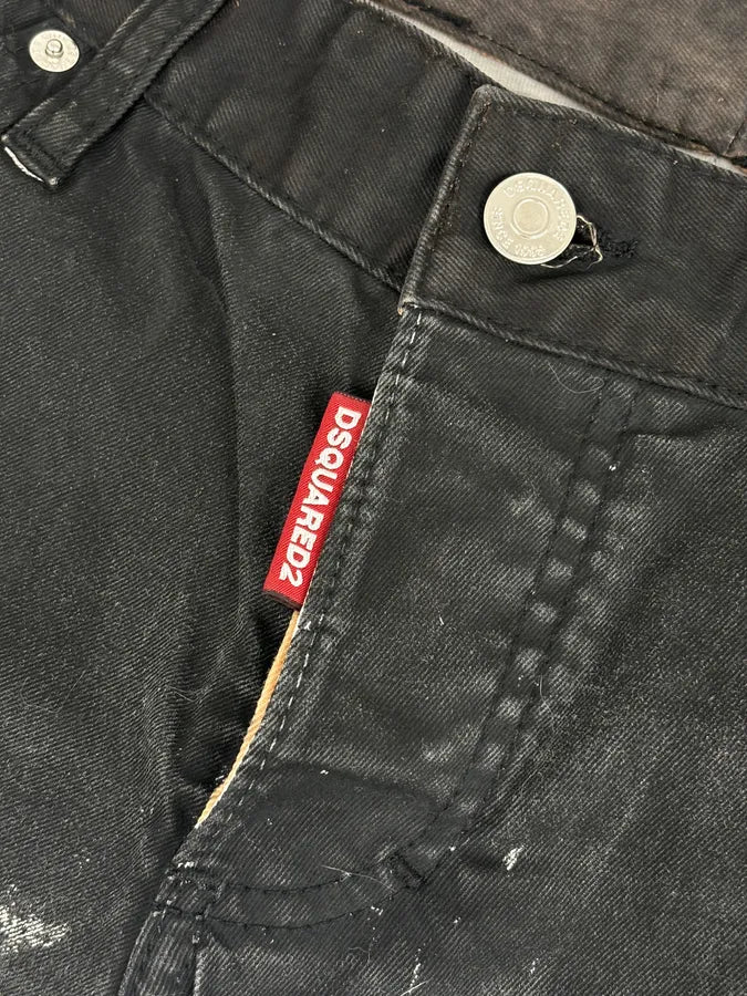 AW2015 Dsquared2 Black White Denim Floral Print Straight Jeans iuIOOMB 10