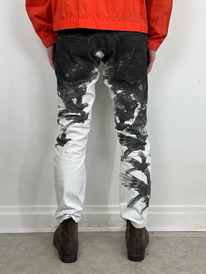AW2015 Dsquared2 Black White Denim Floral Print Straight Jeans iuIOOMB 3