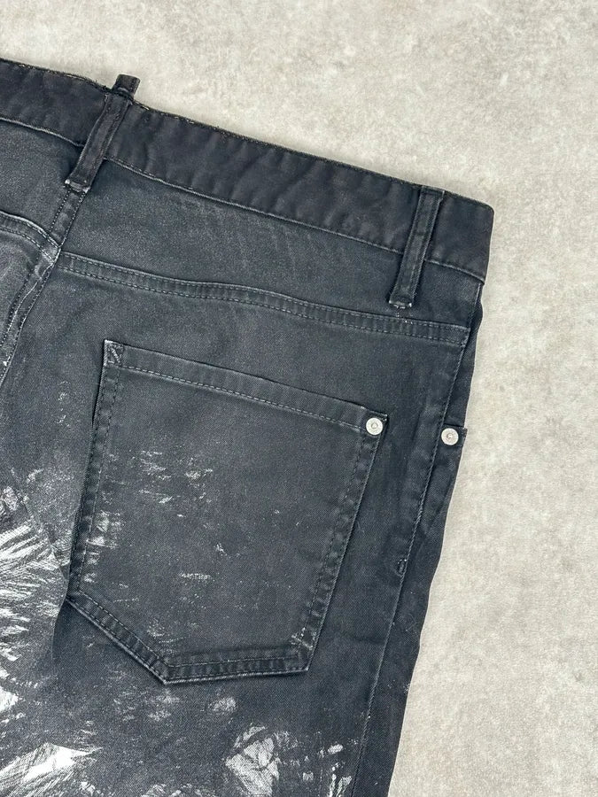 AW2015 Dsquared2 Black White Denim Floral Print Straight Jeans iuIOOMB 7