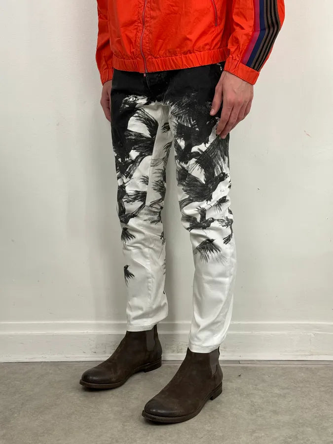 AW2015 Dsquared2 Black White Denim Floral Print Straight Jeans iuIOOMB 2