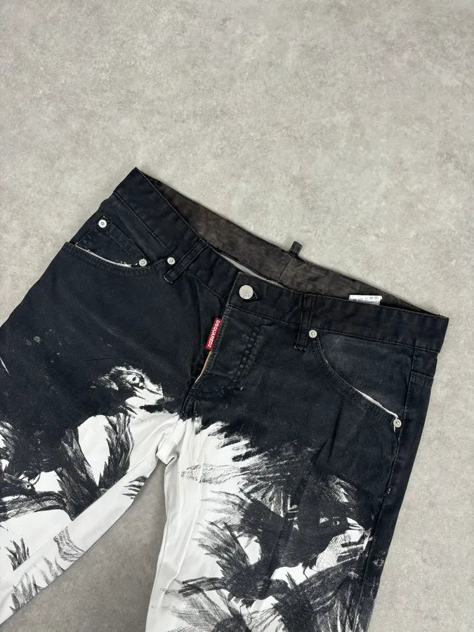 AW2015 Dsquared2 Black White Denim Floral Print Straight Jeans iuIOOMB 4