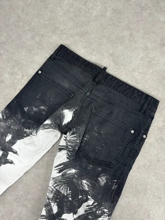 AW2015 Dsquared2 Black White Denim Floral Print Straight Jeans iuIOOMB 6