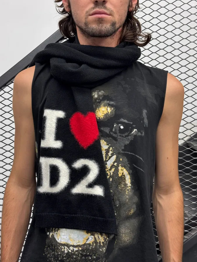 Dsquared2 Black Wool I Love D2 Embroidered Scarf NlUsEOo 2