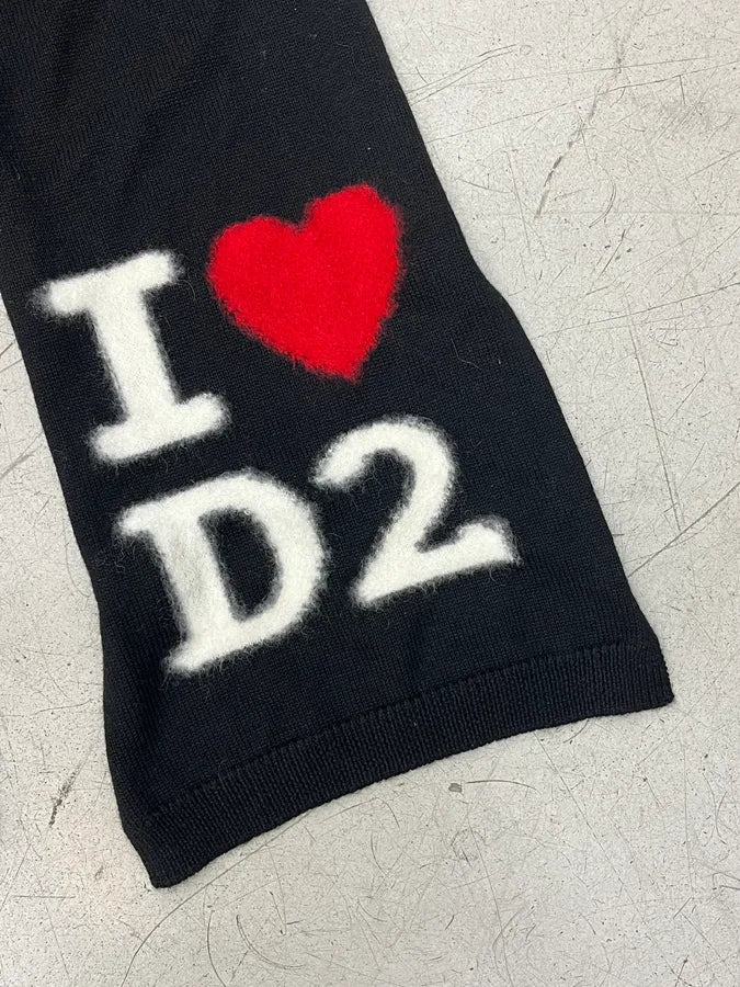 Dsquared2 Black Wool I Love D2 Embroidered Scarf NlUsEOo 5