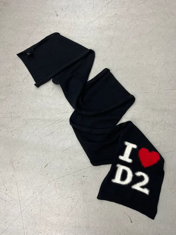Dsquared2 Black Wool I Love D2 Embroidered Scarf NlUsEOo 3