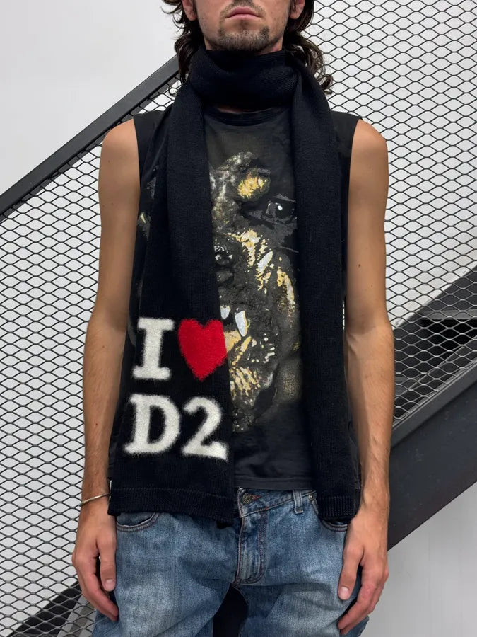 Dsquared2 Black Wool I Love D2 Embroidered Scarf NlUsEOo 0