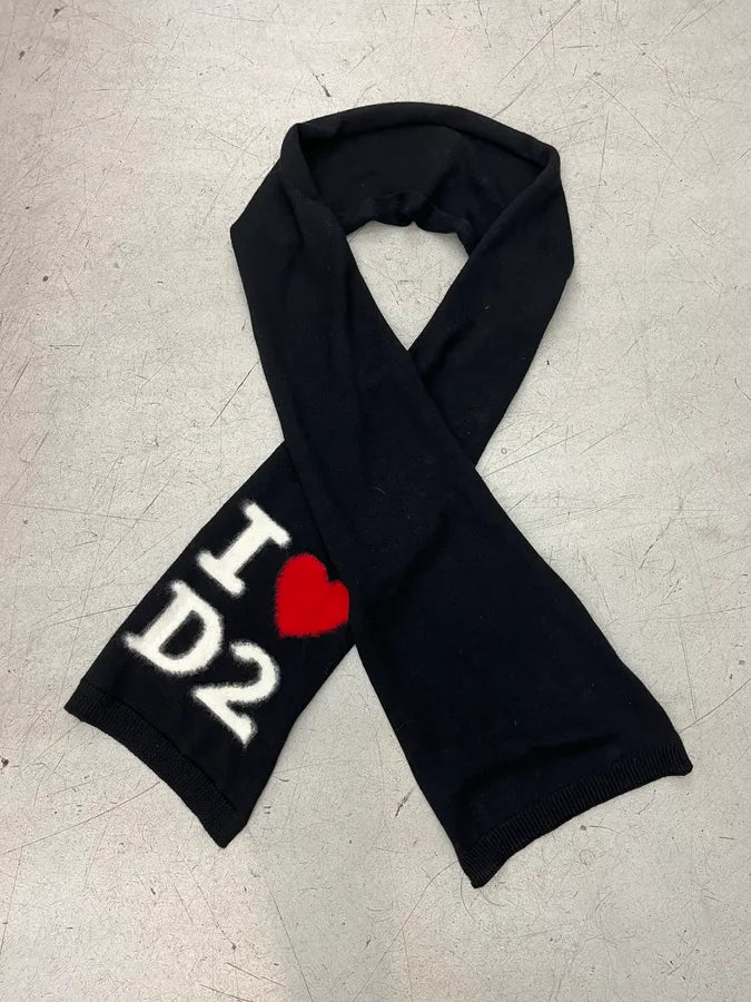 Dsquared2 Black Wool I Love D2 Embroidered Scarf NlUsEOo 1
