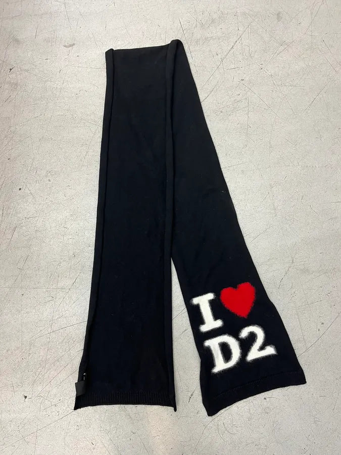 Dsquared2 Black Wool I Love D2 Embroidered Scarf NlUsEOo 4