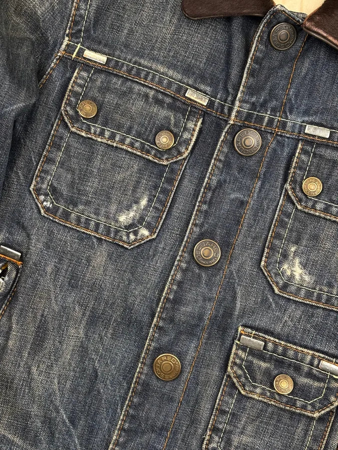 AW2005 Dsquared2 Blue Denim Pony Hair Collar Denim Jacket VJhHKkD 7