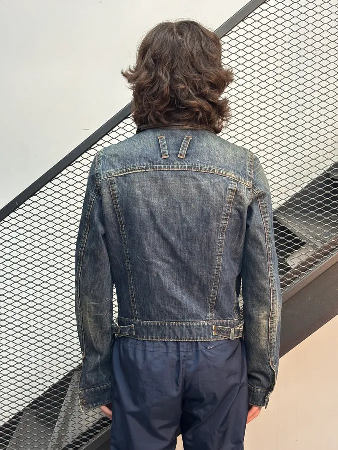 AW2005 Dsquared2 Blue Denim Pony Hair Collar Denim Jacket VJhHKkD 2