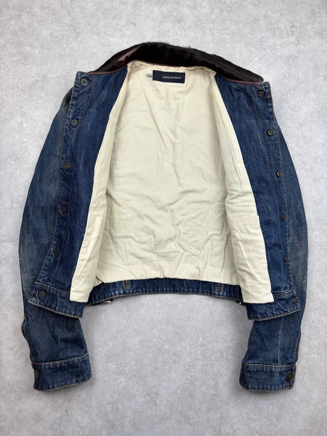 AW2005 Dsquared2 Blue Denim Pony Hair Collar Denim Jacket VJhHKkD 6