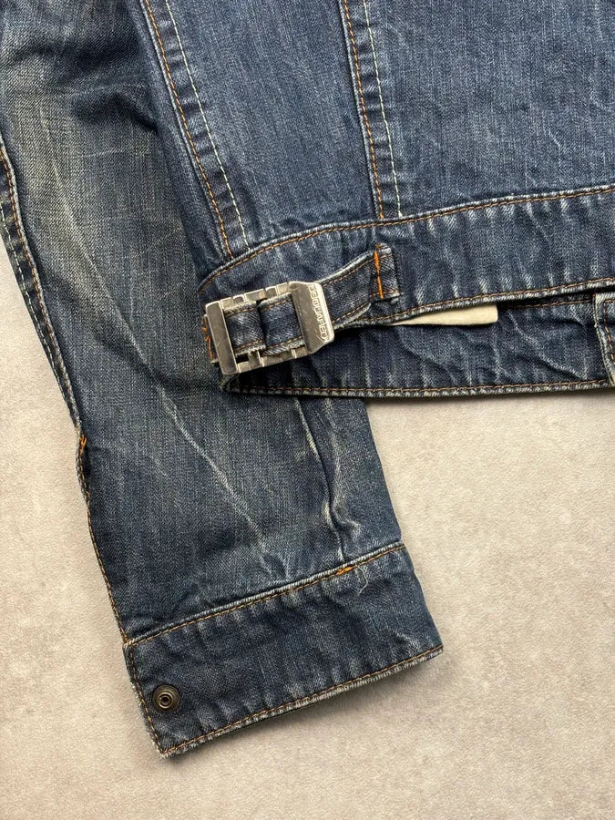 AW2005 Dsquared2 Blue Denim Pony Hair Collar Denim Jacket VJhHKkD 8