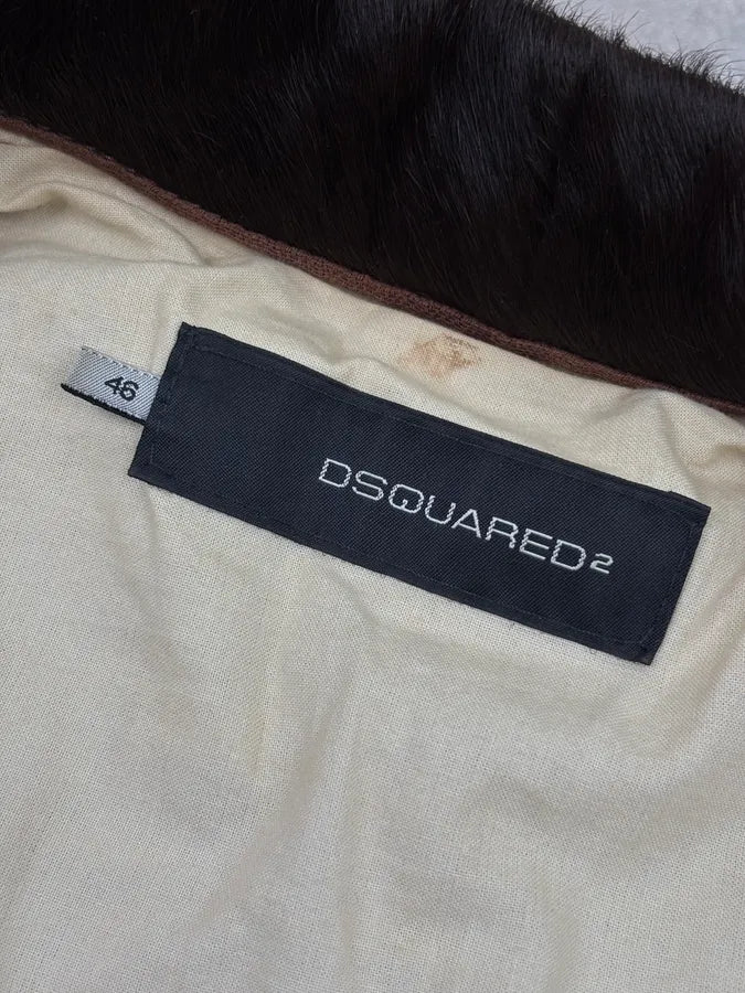 AW2005 Dsquared2 Blue Denim Pony Hair Collar Denim Jacket VJhHKkD 9