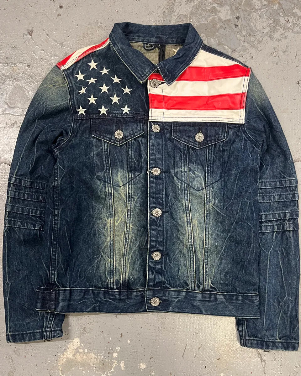 Dsquared2 Blue Faded Denim US Flag Jacket oikegRl 0