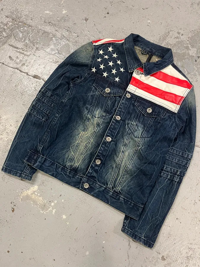 Dsquared2 Blue Faded Denim US Flag Jacket oikegRl 3