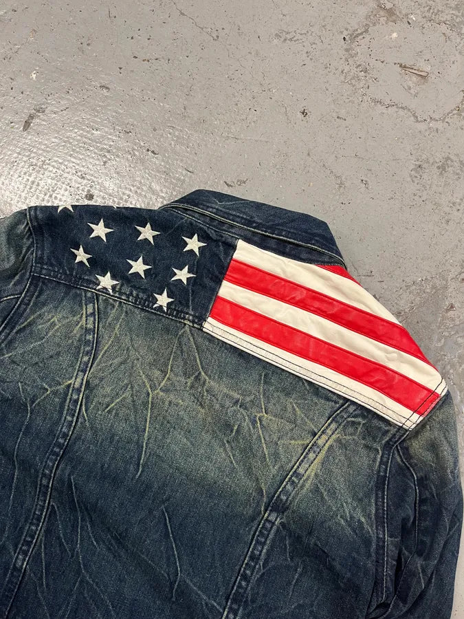 Dsquared2 Blue Faded Denim US Flag Jacket oikegRl 8
