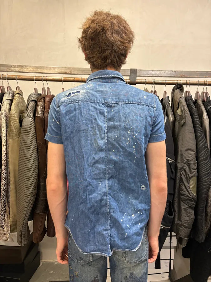 Dsquared2 Blue Pleated Stripes Distressed Denim Shirt AsfOurn 2