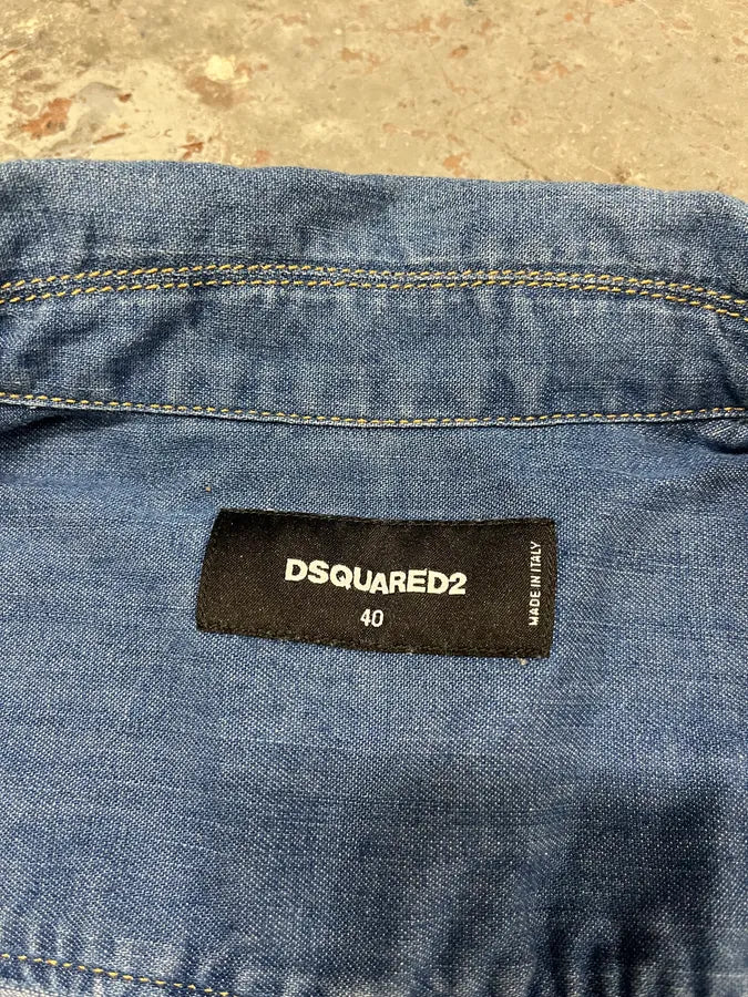 Dsquared2 Blue Pleated Stripes Distressed Denim Shirt AsfOurn 7