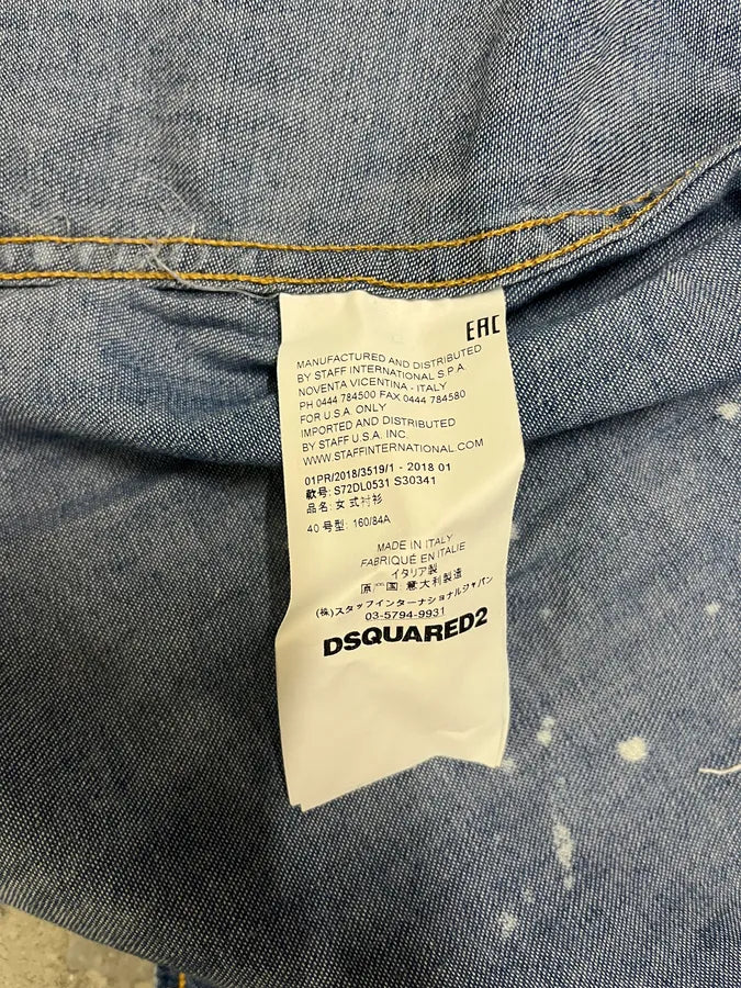 Dsquared2 Blue Pleated Stripes Distressed Denim Shirt AsfOurn 8