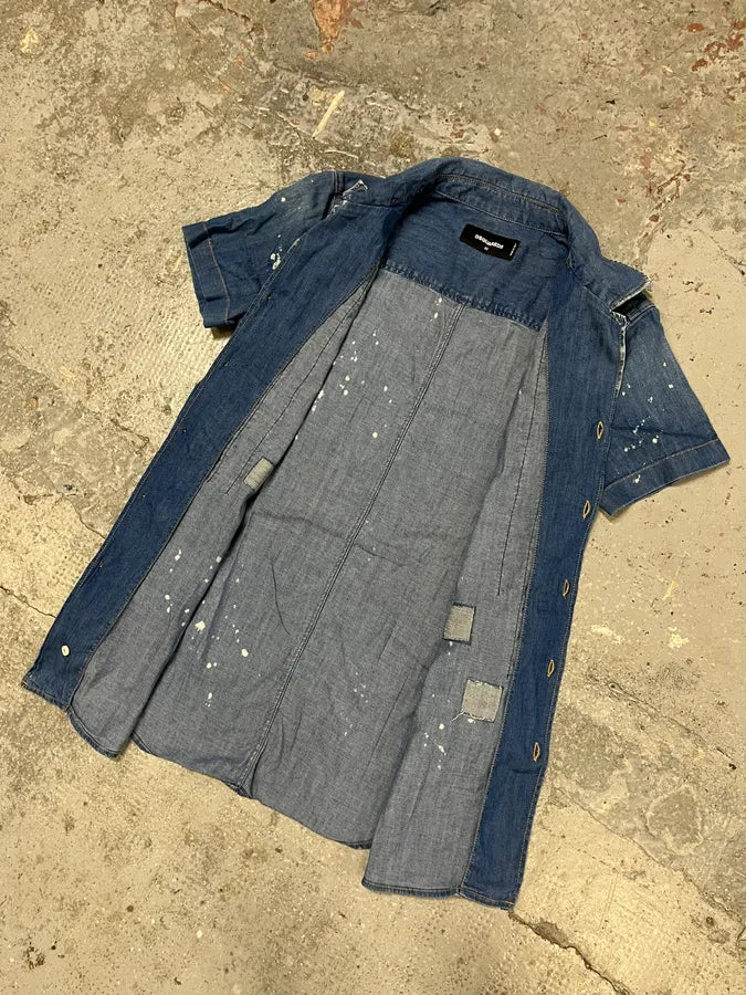 Dsquared2 Blue Pleated Stripes Distressed Denim Shirt AsfOurn 4