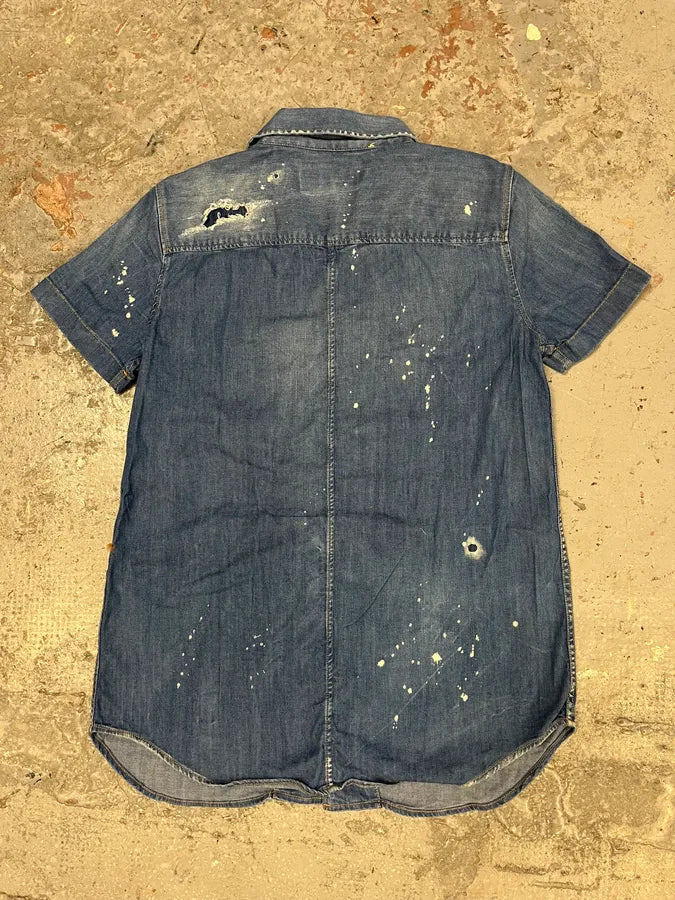 Dsquared2 Blue Pleated Stripes Distressed Denim Shirt AsfOurn 5