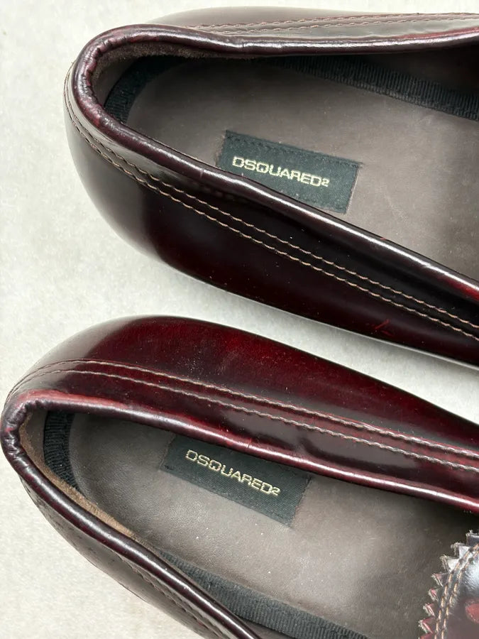 Dsquared2 Bordeaux Leather Tassel Loafer Shoes vneXZnV 6