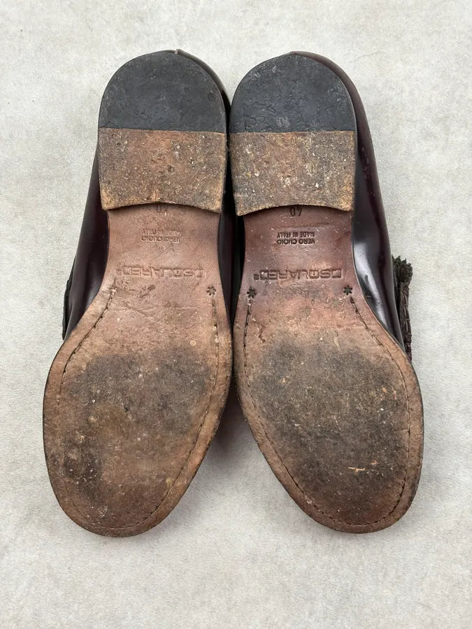 Dsquared2 Bordeaux Leather Tassel Loafer Shoes vneXZnV 7