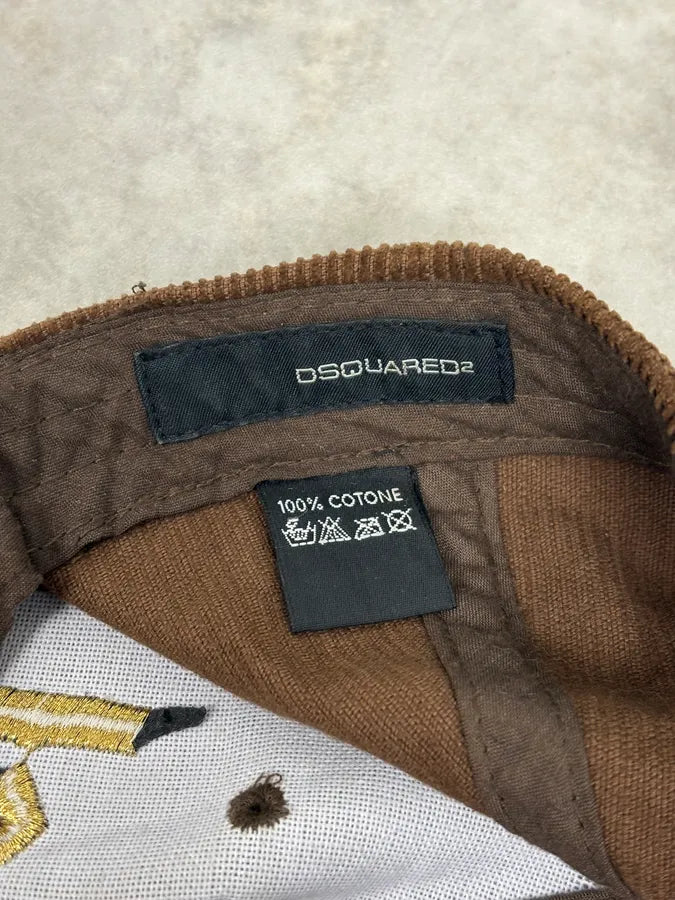 AW2005 Dsquared2 Brown Angel Embroidered Corduroy Cap NrxyZPb 7