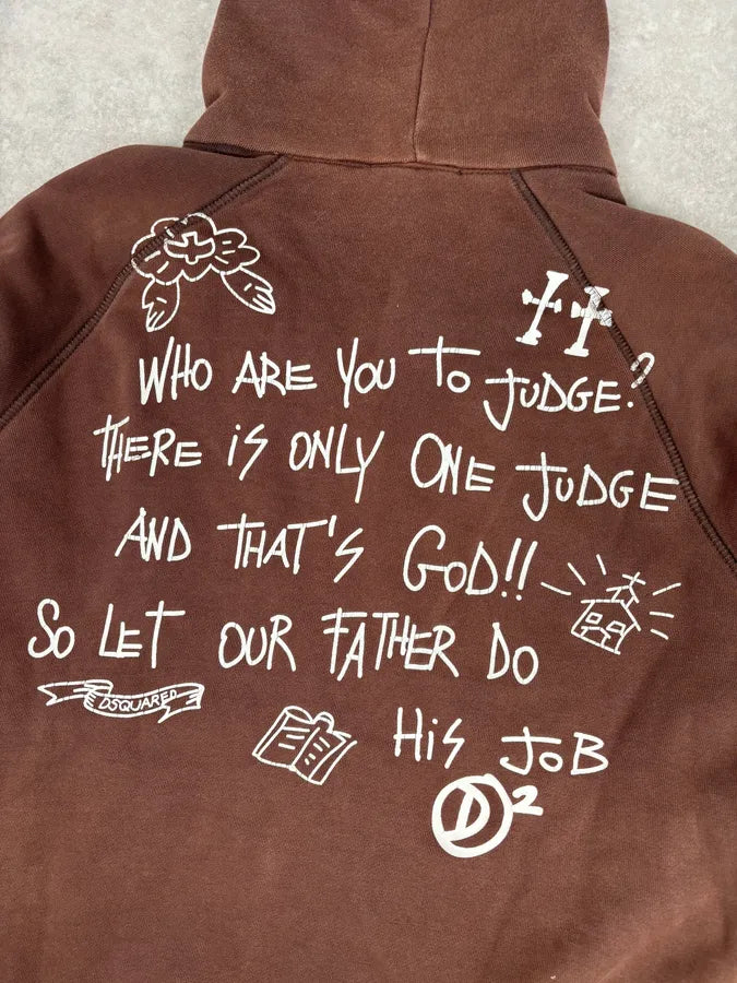2000s Dsquared2 Brown Cotton Graffiti Logo Zip Hoodie qDUWFjX 7