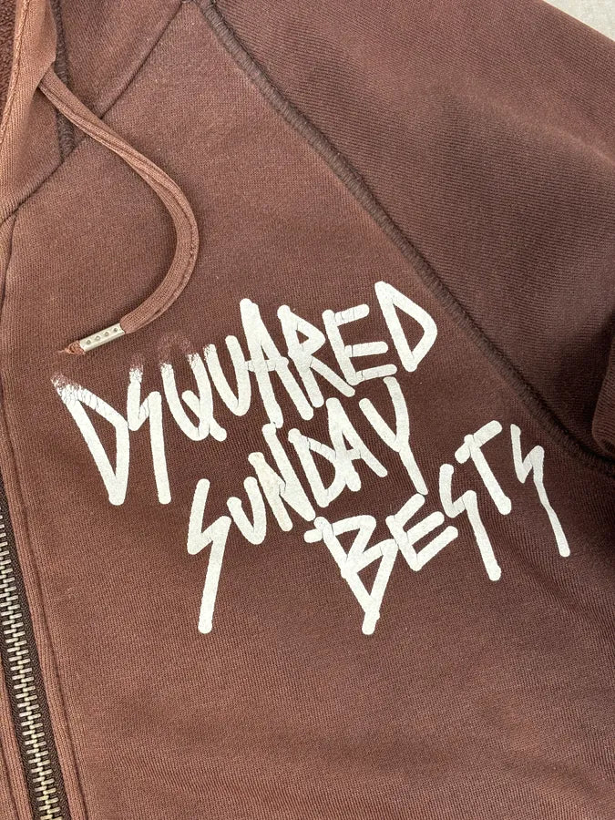 2000s Dsquared2 Brown Cotton Graffiti Logo Zip Hoodie qDUWFjX 8
