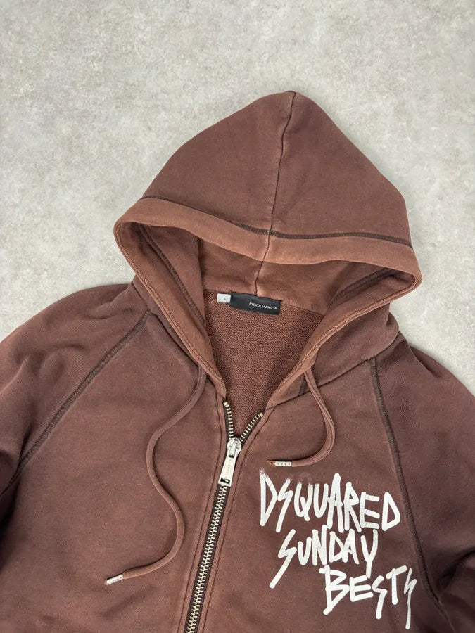 2000s Dsquared2 Brown Cotton Graffiti Logo Zip Hoodie qDUWFjX 3