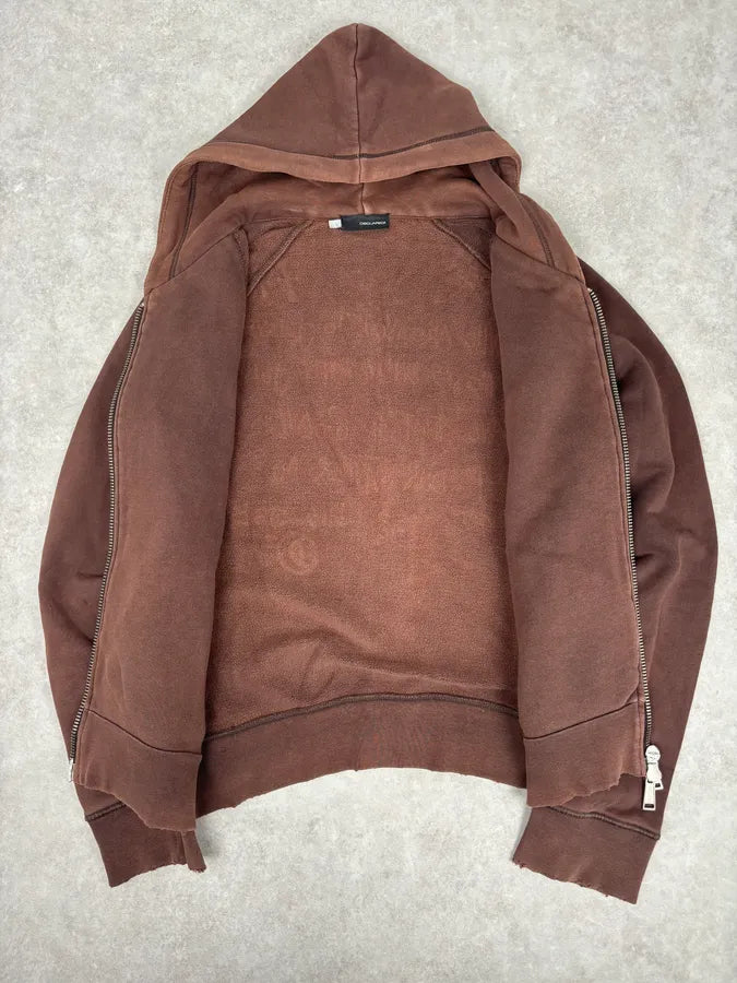 2000s Dsquared2 Brown Cotton Graffiti Logo Zip Hoodie qDUWFjX 6