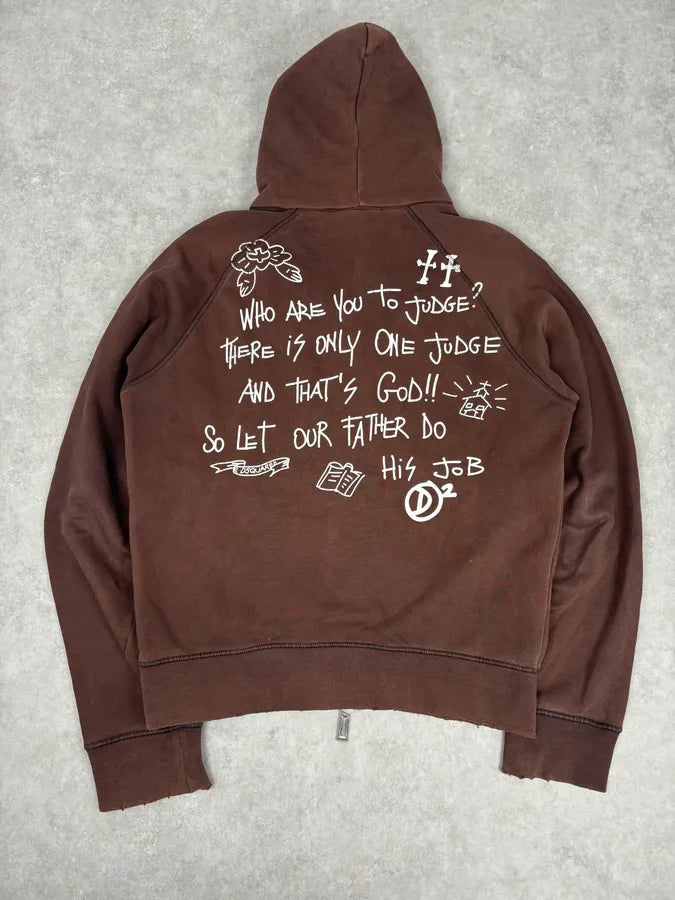 2000s Dsquared2 Brown Cotton Graffiti Logo Zip Hoodie qDUWFjX 4
