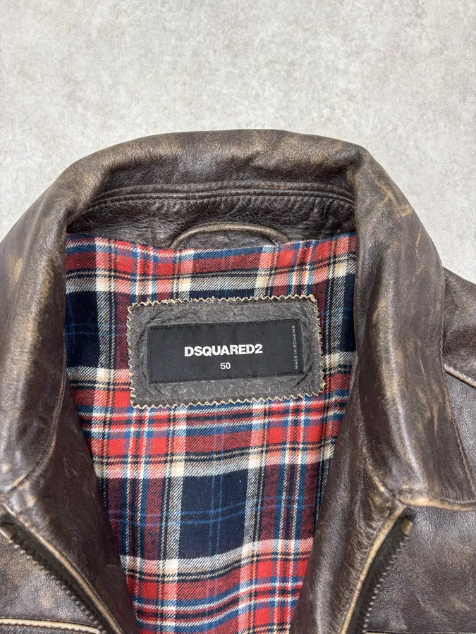 AW2019 Dsquared2 Brown Eroded Leather Jacket eHOCvUn 10