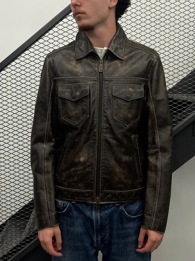 AW2019 Dsquared2 Brown Eroded Leather Jacket eHOCvUn 1