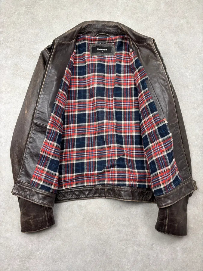AW2019 Dsquared2 Brown Eroded Leather Jacket eHOCvUn 6