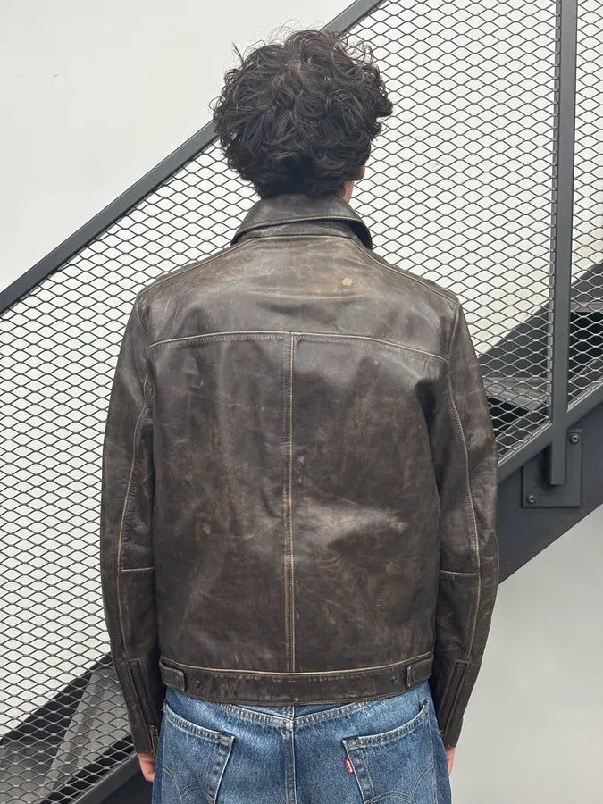 AW2019 Dsquared2 Brown Eroded Leather Jacket eHOCvUn 2
