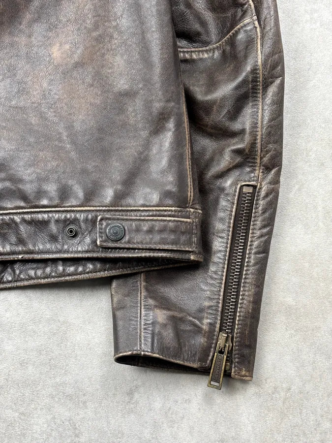 AW2019 Dsquared2 Brown Eroded Leather Jacket eHOCvUn 9