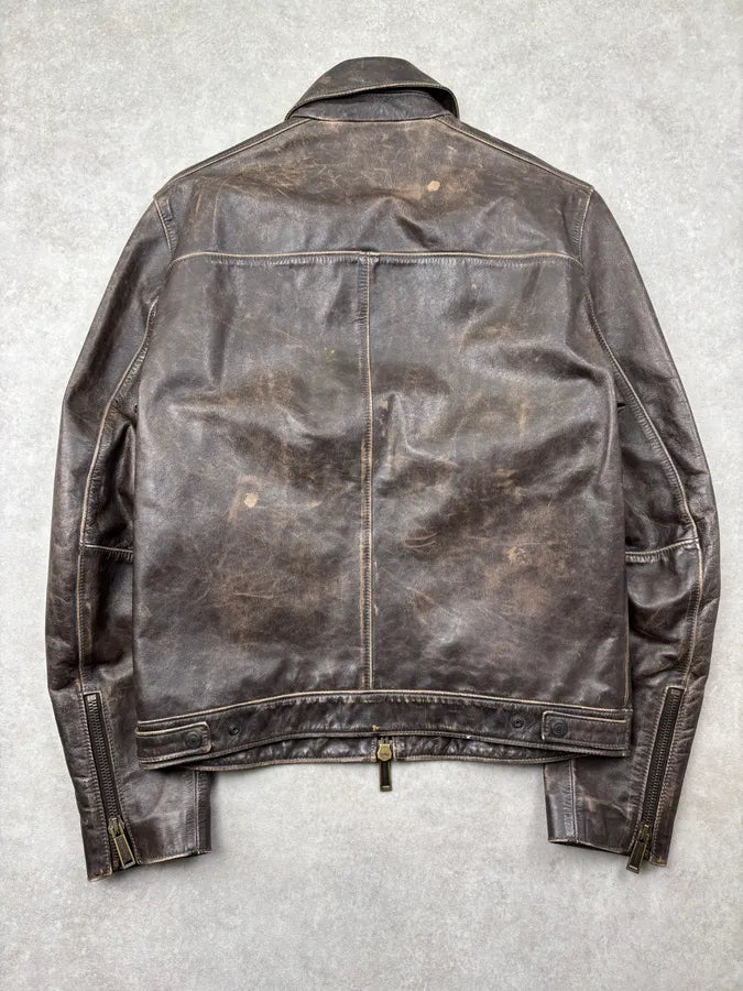 AW2019 Dsquared2 Brown Eroded Leather Jacket eHOCvUn 4