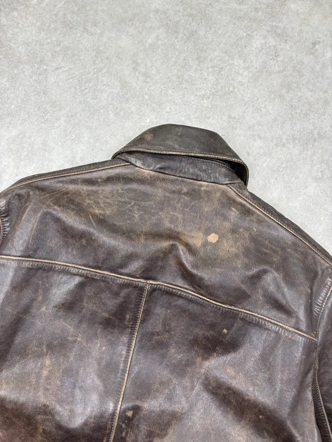AW2019 Dsquared2 Brown Eroded Leather Jacket eHOCvUn 5