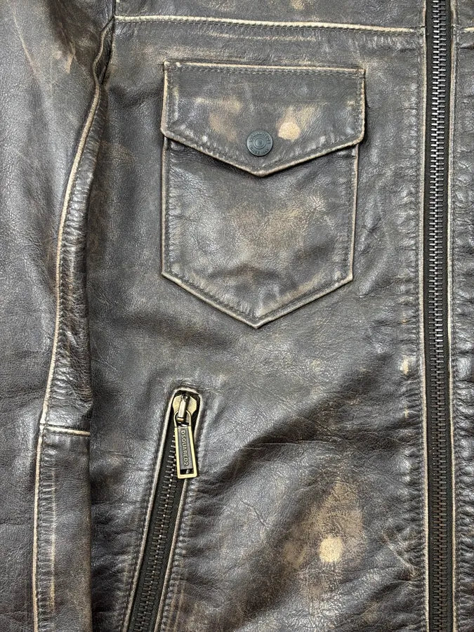 AW2019 Dsquared2 Brown Eroded Leather Jacket eHOCvUn 8