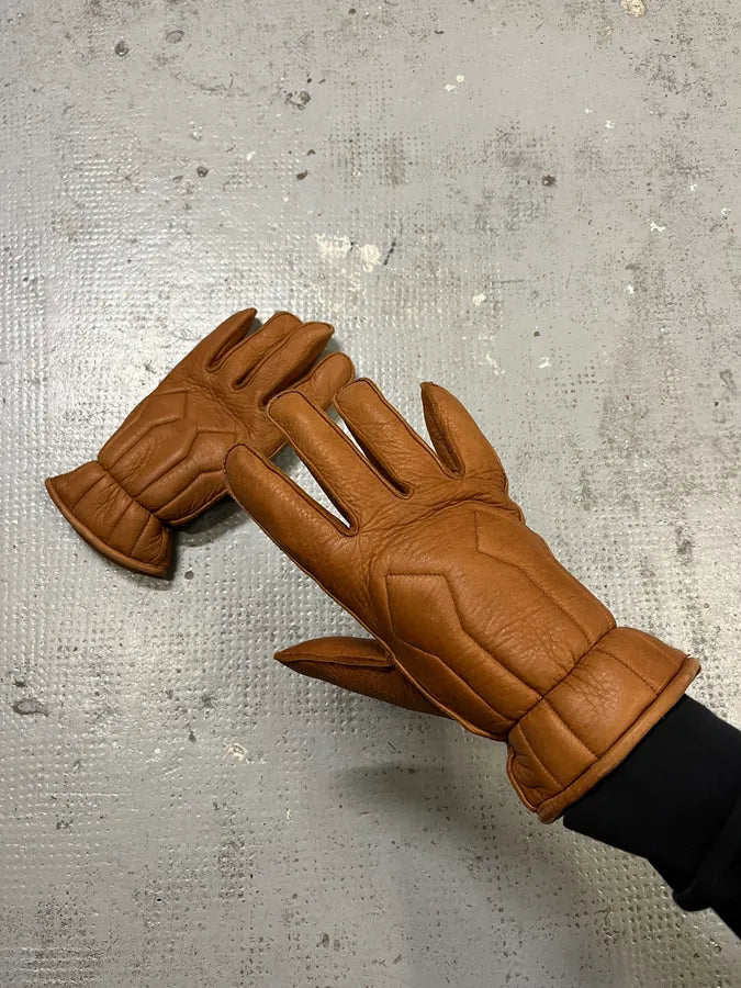 Dsquared2 Brown Fleeced Padded Biker Leather Gloves DvoEsMM 0