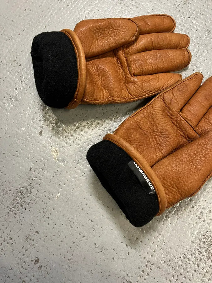 Dsquared2 Brown Fleeced Padded Biker Leather Gloves DvoEsMM 5