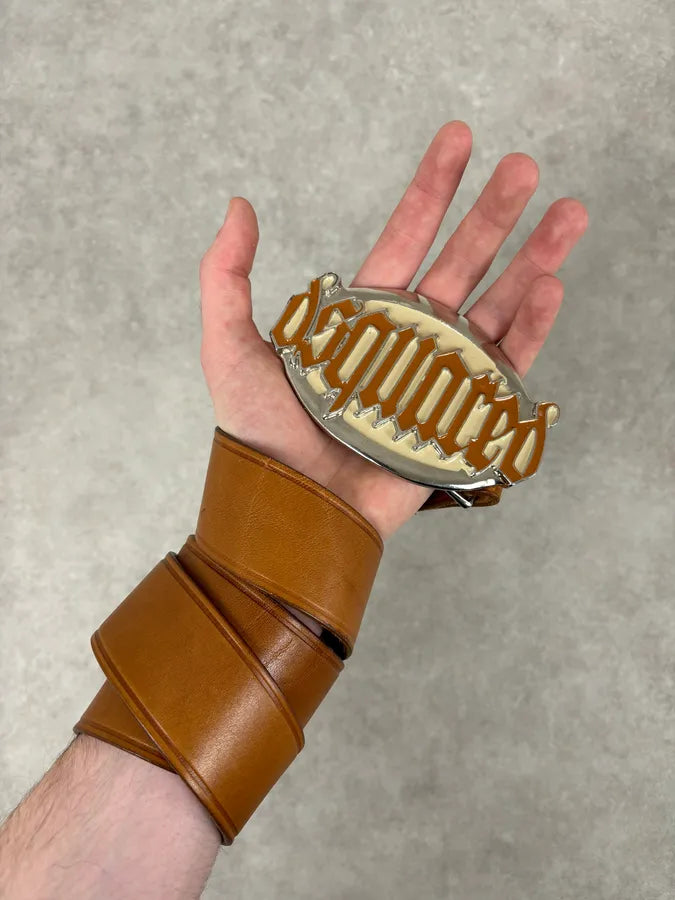 2000s Dsquared2 Camel Brown Gothic Leather Belt  vpZwMNp 1